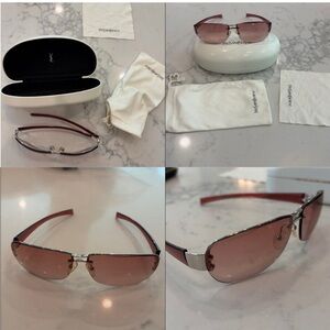 YSL Rose-Tinted Silver Logo Sunglasses 💕 w/ Case + | Yves Saint Laurent